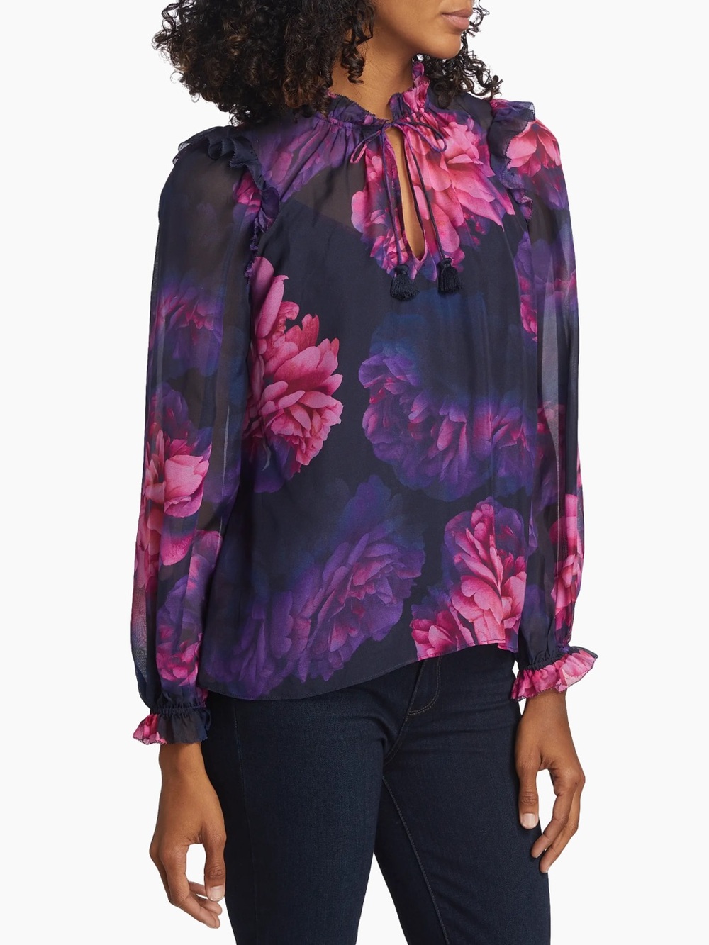 Cami NYC Sandy Floral Silk Tieneck Blouse in Electric Floral NWT